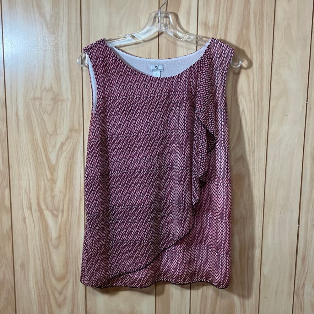 Worthington Red White Polka Dot Ruffled Round Neck Sleeveless Blouse XL